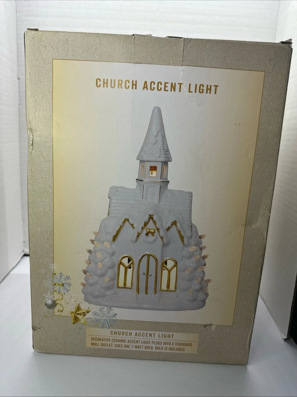 Crate&Barrel White and Gold Light-Up Ceramic Holiday Church